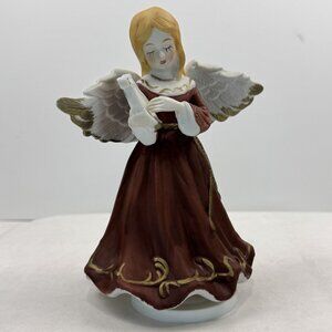 Vintage Bisque Angel Musical Figurine 7" Harp Taiwan Hark The Herald Angels Sing